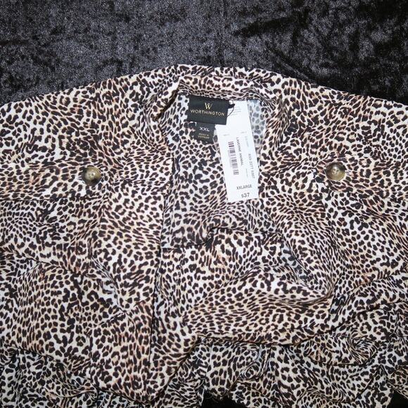 NEW Worthington Leopard XXL Cheetah Animal Print Tie Button Tunic Blouse Top NWT - Picture 11 of 14